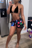 Multicolor Fashion Casual Print Basic Regular Mid Waist Shorts
