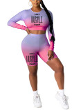 Pink Fashion adult Ma'am Street Print Gradient Two Piece Suits pencil Long Sleeve Two Pieces