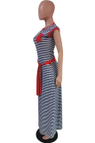 Red Casual Striped Patchwork O Neck Straight Dresses