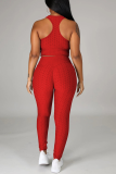 Red Sportswear Solid Patchwork O Neck Sleeveless Two Pieces