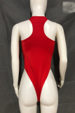 Red Sexy Solid Patchwork Mesh Swimwears
