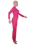 Tangerine Red Casual Solid Draw String O Neck Regular Jumpsuits