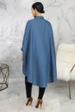 Light Blue Polyester Fashion adult Sexy Cap Sleeve Long Sleeves Mandarin Collar Swagger Mid-Calf Solid Patchwor