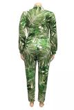 Green Polyester Sexy adult Fashion Casual O Neck Two Piece Suits Zippered Print