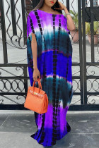 Purple Fashion Casual Tie Dye Printing Oblique Collar Short Sleeve Dress