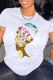 White Fashion Casual Print Basic O Neck T-Shirts