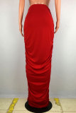 Red Black Grey Polyester Drawstring Sleeveless High Patchwork Solid bandage A-line skirt Pants Bottoms