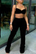 Black Casual Solid Draped asymmetrical Boot Cut Sleeveless Two Pieces