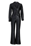 Purple Sexy Solid Patchwork Turndown Collar Long Sleeve Two Pieces