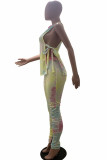 colour Milk Silk Fashion adult Ma'am Street Tie Dye Two Piece Suits pencil Sleeveless Two Pieces