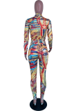 Colour Sexy Print Patchwork Turtleneck Long Sleeve Two Pieces
