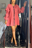 Pink Casual Solid Patchwork O Neck Cake Skirt Dresses