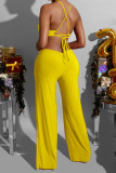 Red Sexy Casual Solid Strap Design O Neck Regular Jumpsuits