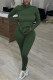 Army Green Casual Solid Basic Turtleneck Long Sleeve Two Pieces