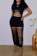 Black Fashion Sexy Solid Ripped Hollowed Out O Neck Short Sleeve Dress