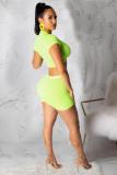 Green Sexy Solid pencil Short Sleeve Two-Piece Short Set