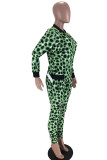Green Blends OL Dot Print Straight Long Sleeve Two Pieces