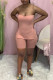 Coral Powder Sexy Casual Solid Backless Slit Strapless Sleeveless Two Pieces