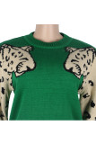 Blue Polyester O Neck Long Sleeve Animal Prints Solid Patchwork