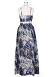 Red Fashion Sexy Print Backless Slit V Neck Sleeveless Two Pieces