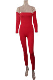 Red Sexy Solid Bateau Neck Straight Jumpsuits