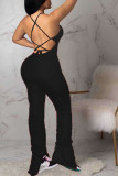 Black Sexy bandage Backless Draped Sleeveless Slip Jumpsuits