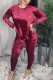 Wine Red Fashion Casual Solid Basic O Neck Long Sleeve Two Pieces