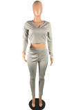 Light Gray Sexy Solid Patchwork U Neck Long Sleeve Regular Sleeve Short Two Pieces