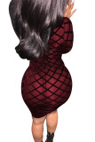 Wine Red Sexy Long Sleeves O neck Sheath Knee-Length Mini Geometric Club Dresses