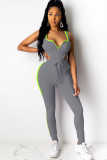Black knit Sexy Active Solid Patchwork Two Piece Suits Straight Sleeveless Two-piece Pants Set