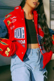 Red Fashion Casual Print Patchwork Cardigan Outerwear