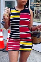 Multicolor Sexy Casual Striped Print Basic O Neck Sleeveless Dress