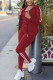 Wine Red Casual Solid Patchwork Long Sleeve Two Pieces