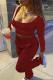 Red Fashion Casual Solid Fold O Neck Long Sleeve Regular Sleeve Short Two Pieces
