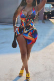 Multicolor Fashion Sexy Print Hollowed Out Backless Swimwears