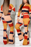 Orange Street Print Draw String O Neck Long Sleeve Two Pieces