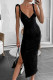 Black Sexy Solid Tassel Frenulum Asymmetrical Spaghetti Strap Sleeveless Dress Dresses