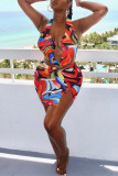 Colour Fashion Sexy Print Backless Halter Printed Dress