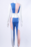 Red Sexy Color Block Patchwork O Neck Sleeveless Two Pieces