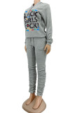 Red Casual Print Patchwork Hooded Collar Long Sleeve Two Pieces