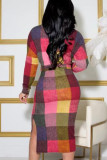 Colour Sexy Print Bandage O Neck Wrapped Skirt Dresses