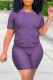 Purple Casual Solid Split Joint O Neck Short Sleeve Two Pieces