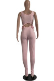 Pink Fashion Casual bandage Solid Polyester Sleeveless O Neck Jumpsuits