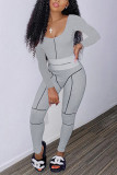 Pink Casual Sportswear Patchwork Backless O Neck Skinny Jumpsuits