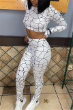 White Sexy Casual Print Basic Hooded Collar Long Sleeve Two Pieces