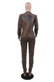 Gold Fashion Casual Solid Patchwork Turndown Collar Long Sleeve Two Pieces