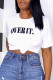 White Fashion Casual Letter Print Basic O Neck Tops