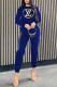 Blue Casual Print O Neck Long Sleeve Two Pieces