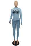 Coffee Street Print O Neck Long Sleeve Two Pieces