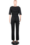 Black Polyester Fashion Sexy Patchwork Solid Straight Two-piece Pants Set